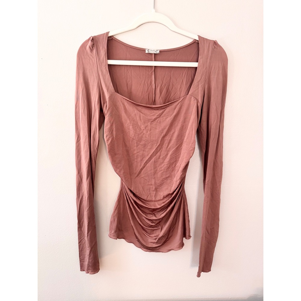 Intimately Free People Womens Small‎ Mauve Ruched Square Neck Long Sleeve Top